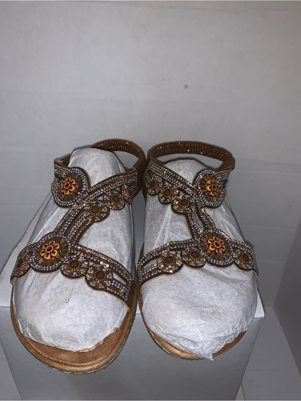 Embellished Brown Women's Sandals with Beadwork